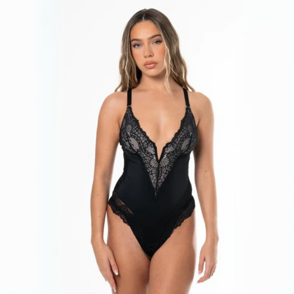 Sarah | Shapewear-Bodysuit mit tiefem V-Ausschnitt aus Spitze